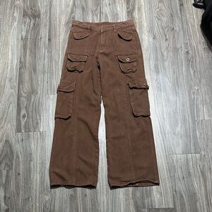 Women's Brown Wide Leg Cargo Jeans